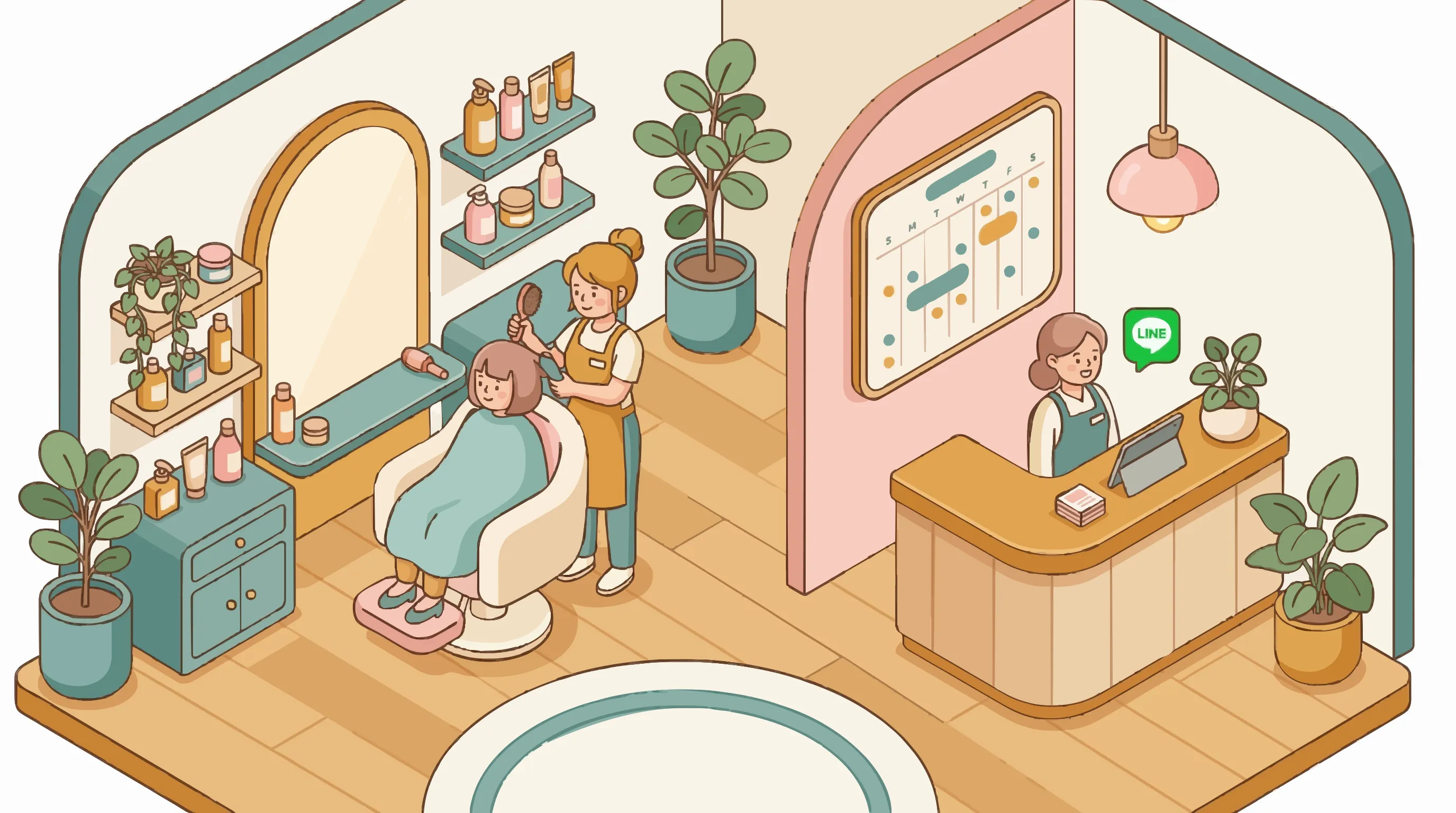 美容サロンの店舗スタッフと顧客がやりとりしている様子